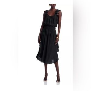 Ramy Brook Dress Size XS Midnight Blue Asymmetrical Ruffle Smocked New